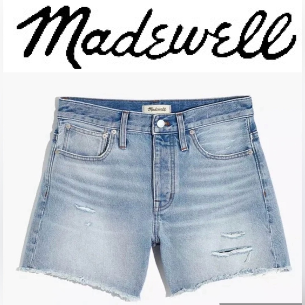 Madewell Sz 32 Relaxed‎ Mid-Length Denim Shorts in Selton Wash:Ripped Edition